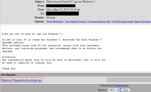 Figure. 1. The fake Windows 7 compatibility check message 